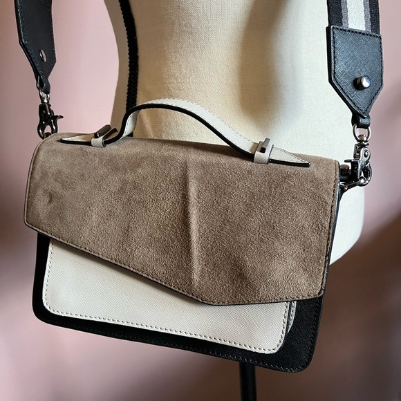 Botkier Tan and White Crossbody Bag with Suede and Adjustable Strap - Picture 1 of 10